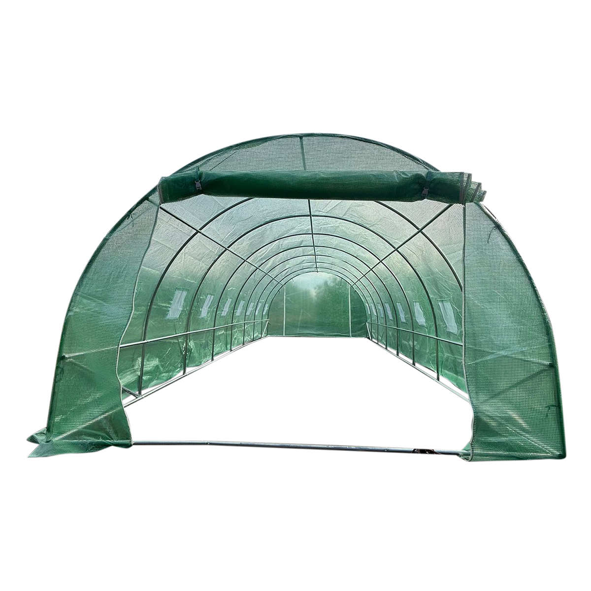 Solar de gradina 800x300x200cm cu sistem irigare, folie verde PE cu plasa 140g/mp UV, 16 ferestre, 2 usi, teava otel galvanizat 25mm THOR - imagine 2