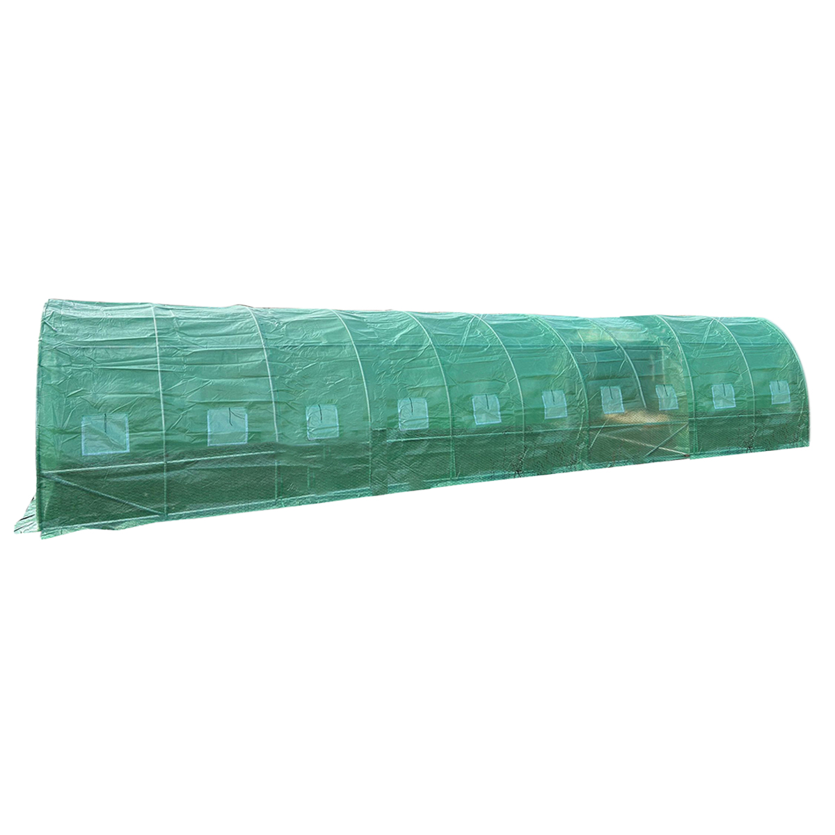 Solar de gradina 1000x400x230cm cu sistem irigare, folie verde PE cu plasa 180g/mp UV, 20 ferestre, 2 usi, teava otel galvanizat 25mm - imagine 2