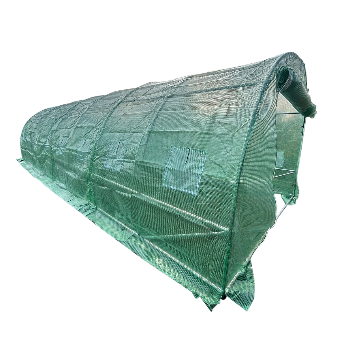 Solar de gradina 1200x300x200cm cu sistem irigare, folie verde PE cu plasa 140g/mp UV, 24 ferestre, 2 usi, teava otel galvanizat 25mm THOR - imagine 4