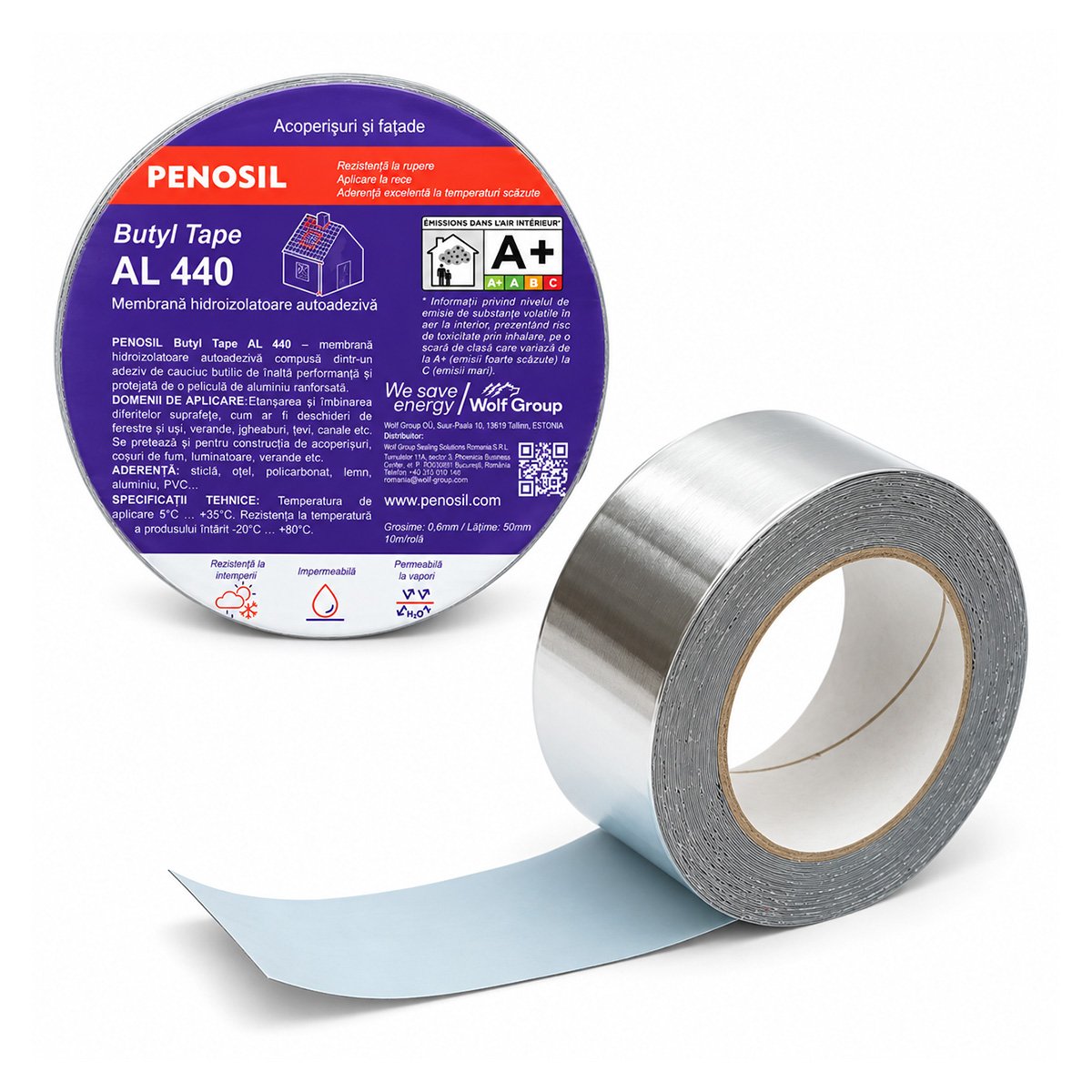 Banda butilica hidroizolanta autoadeziva 0.6x50mmx10m cu folie de aluminiu Butyl Tape AL 440 Penosil