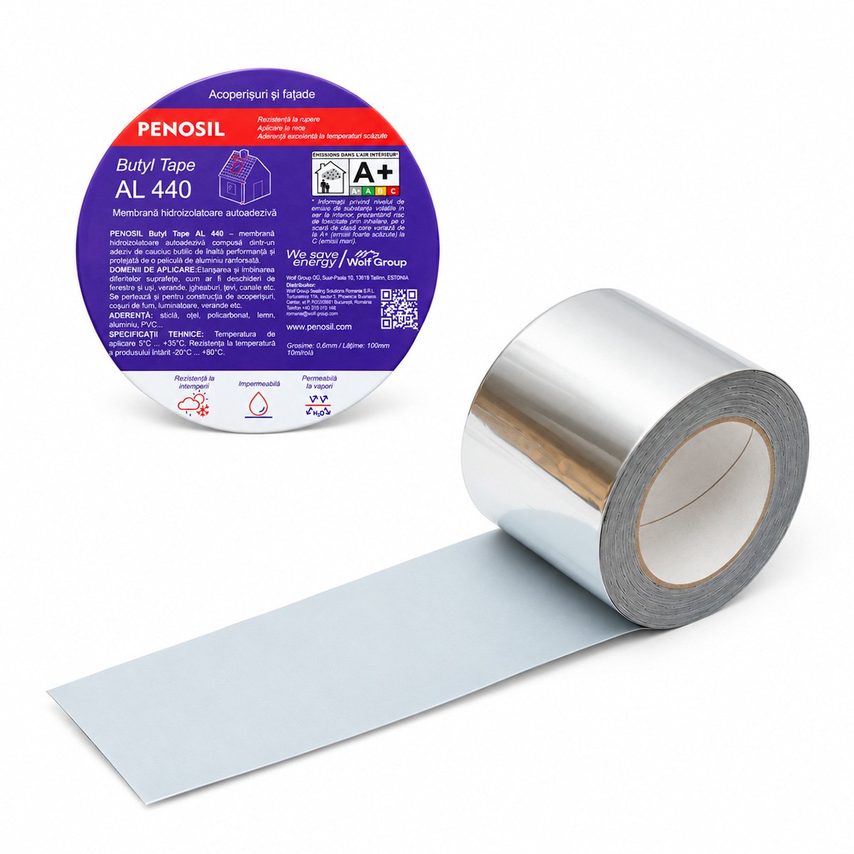 Banda butilica hidroizolanta autoadeziva 0.6x100mmx10m cu folie de aluminiu Butyl Tape AL 440 Penosil