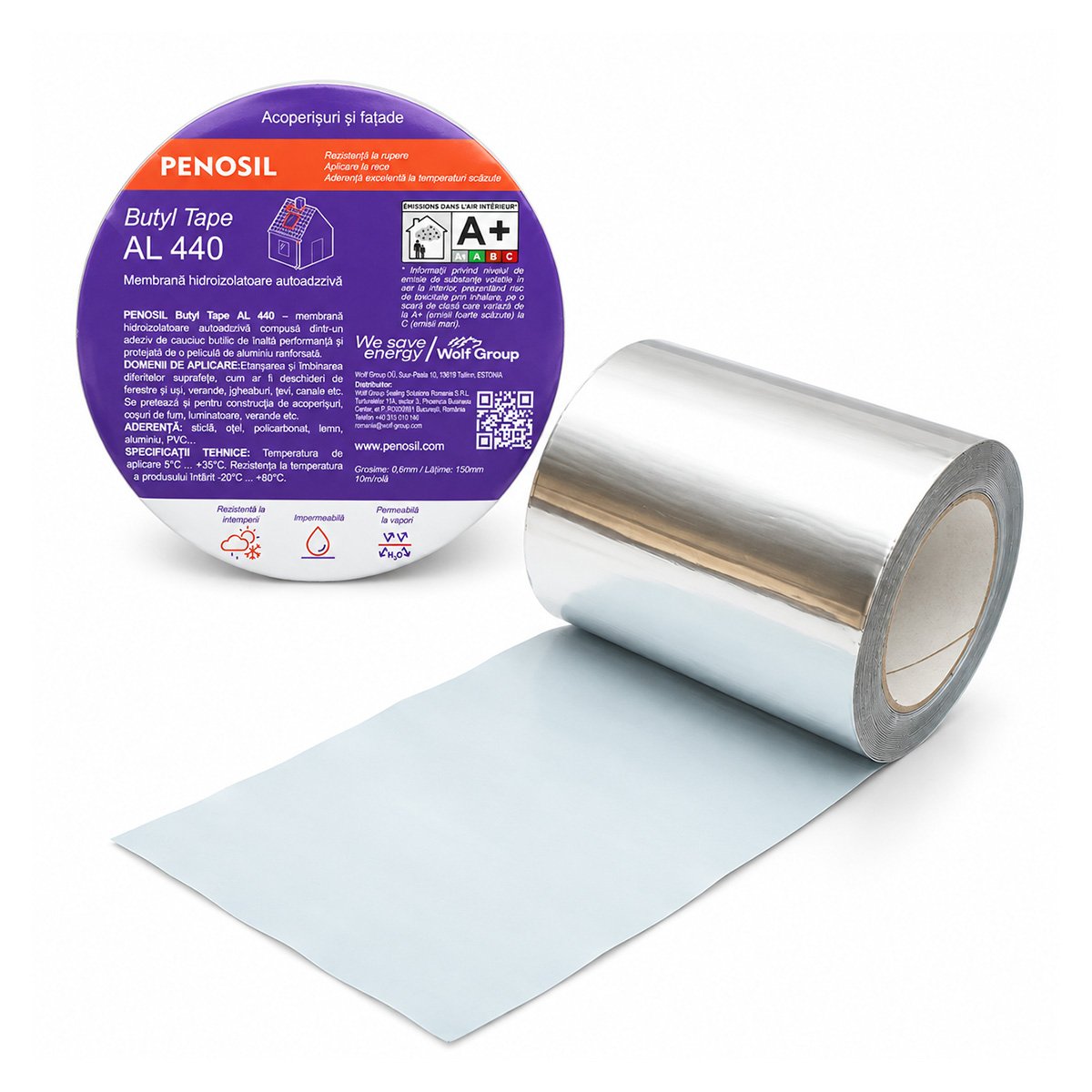 Banda butilica hidroizolanta autoadeziva 0.6x150mmx10m cu folie de aluminiu Butyl Tape AL 440 Penosil