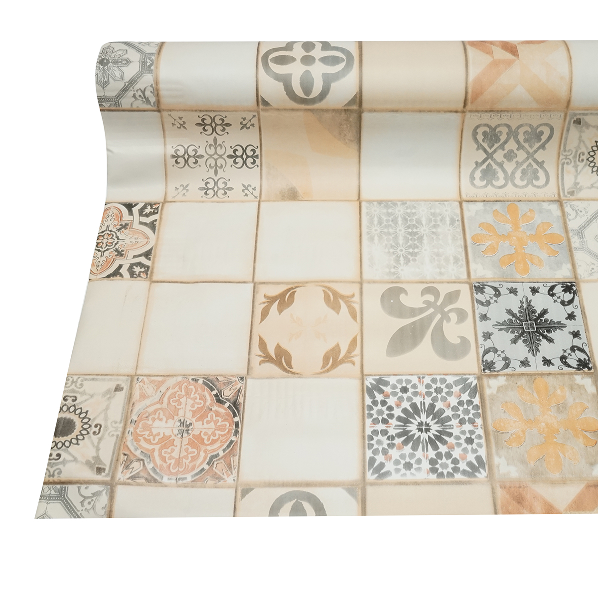 Rola fata de masa decorativa PVC 1.37x20m, grosime 0.18mm, textil 45 g/mp, model gresie vintage Breckner Germany - imagine 5