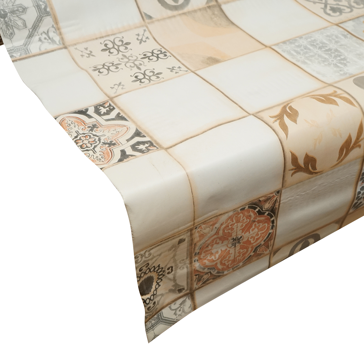 Rola fata de masa decorativa PVC 1.37x20m, grosime 0.18mm, textil 45 g/mp, model gresie vintage Breckner Germany - imagine 3