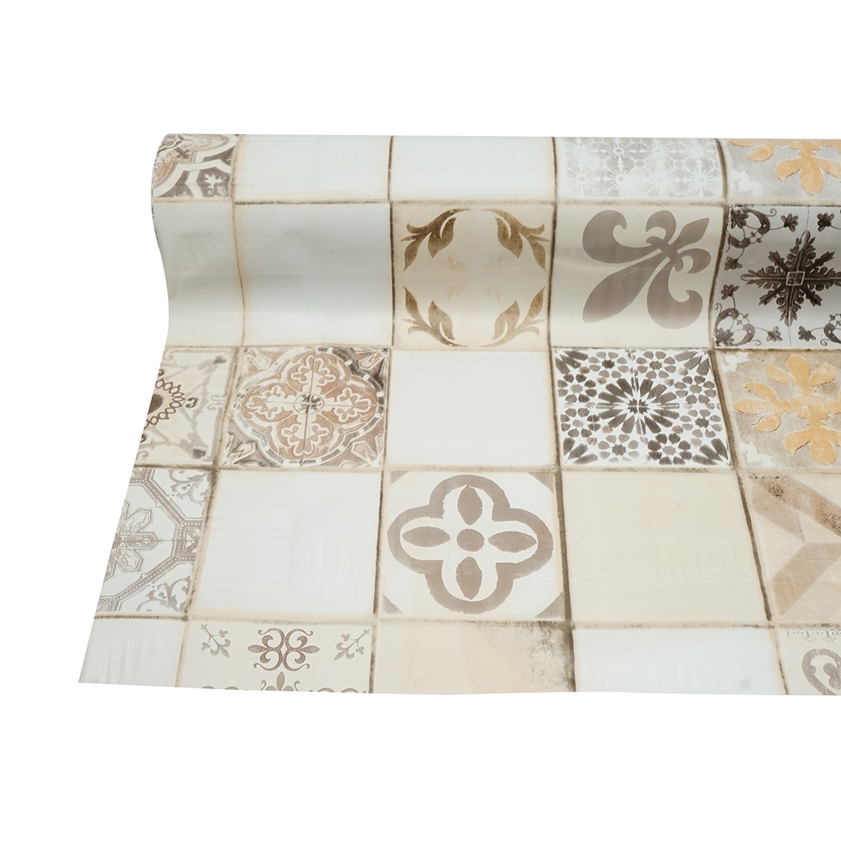 Rola fata de masa decorativa PVC 1.37x20m, grosime 0.18mm, textil 45 g/mp, model mozaic natur Breckner Germany - imagine 5