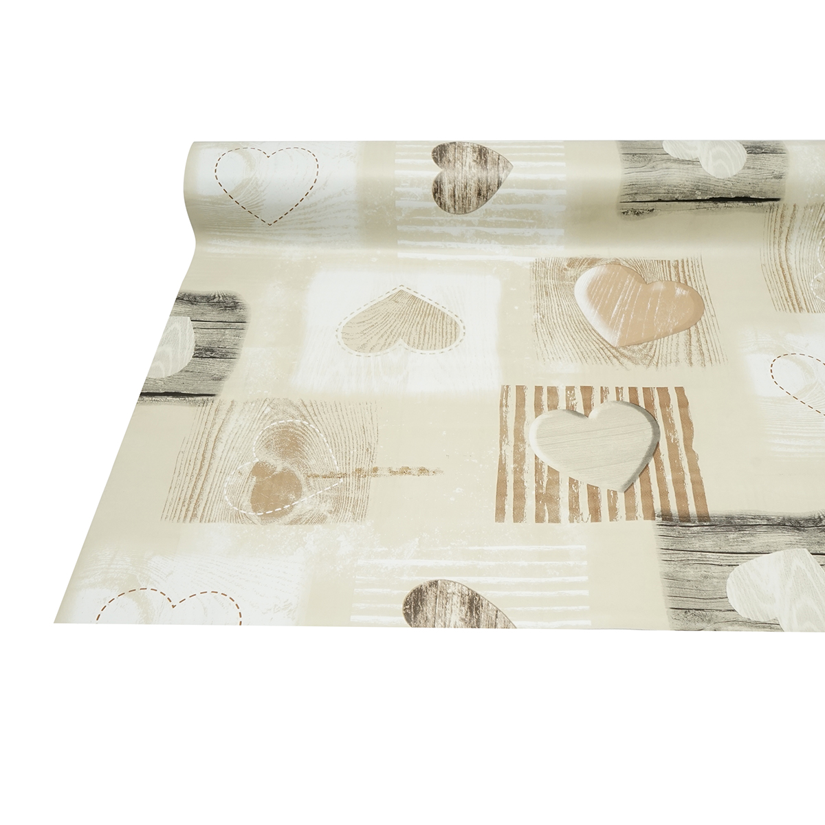 Rola fata de masa decorativa PVC 1.37x20m, grosime 0.18mm, textil 45 g/mp, model inimi crem Breckner Germany - imagine 5