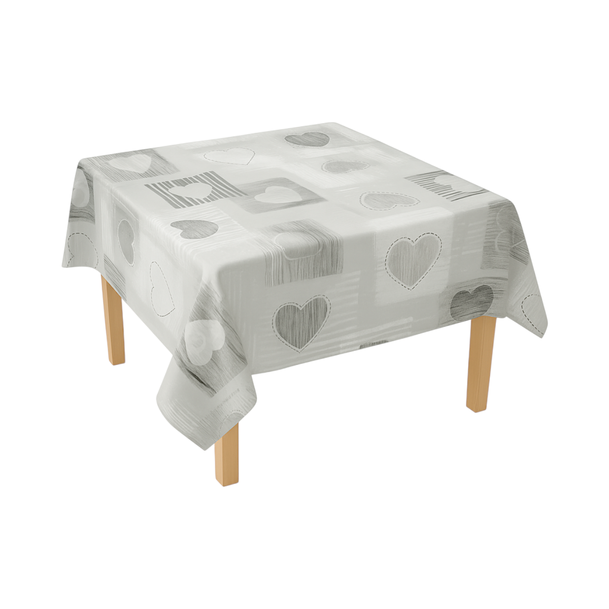 Rola fata de masa decorativa PVC 1.37x20m, grosime 0.18mm, textil 45 g/mp, model inimi gri Breckner Germany