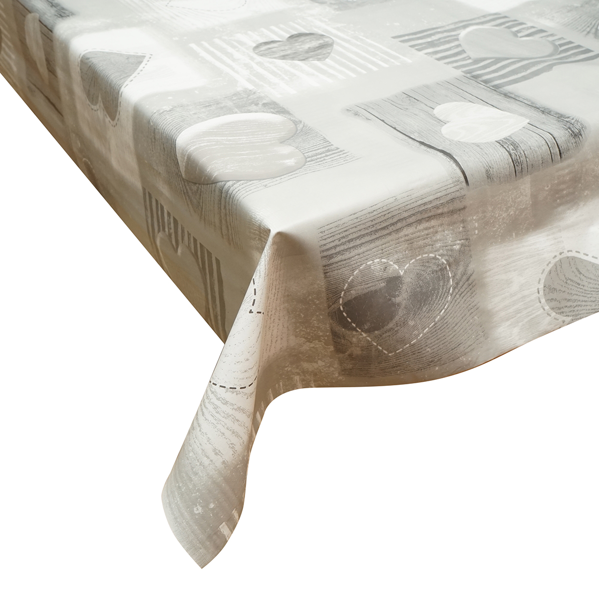 Rola fata de masa decorativa PVC 1.37x20m, grosime 0.18mm, textil 45 g/mp, model inimi gri Breckner Germany - imagine 3