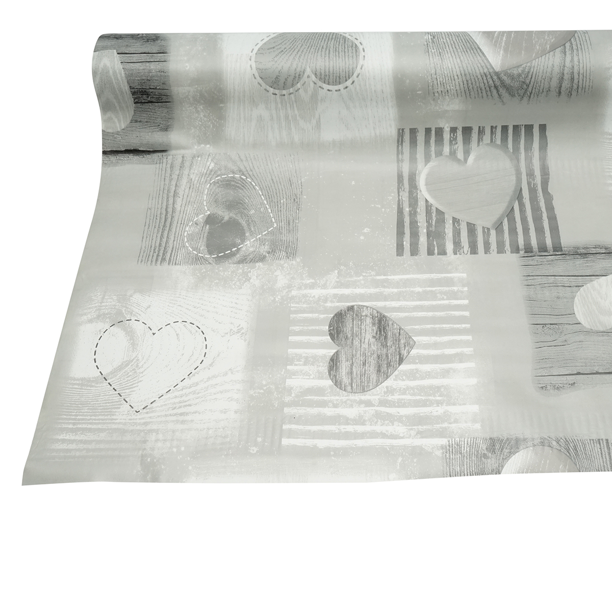 Rola fata de masa decorativa PVC 1.37x20m, grosime 0.18mm, textil 45 g/mp, model inimi gri Breckner Germany - imagine 5