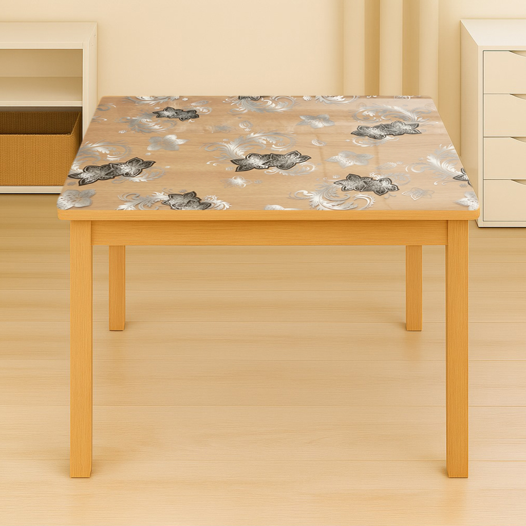 Rola folie protectie masa transparenta PVC siliconizat 1x20m, grosime 1.2mm, model floral negru Breckner Germany - imagine 3