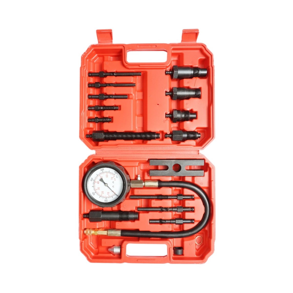 Trusa tester compresie motoare diesel cu manometru mecanic 0-70 bar 19 piese - imagine 2