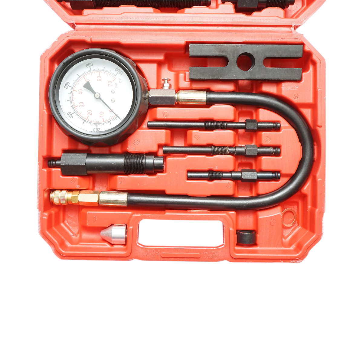 Trusa tester compresie motoare diesel cu manometru mecanic 0-70 bar 19 piese - imagine 4