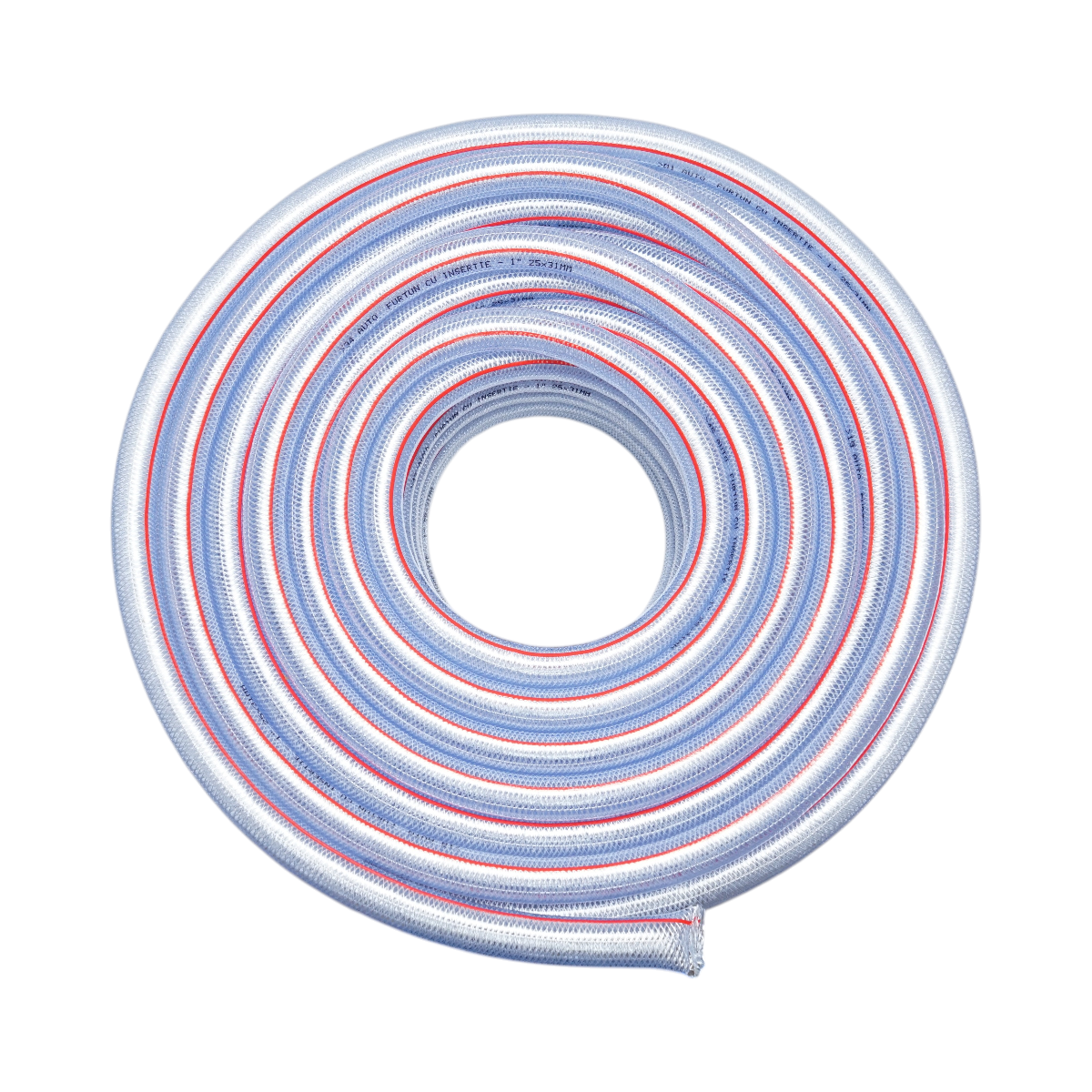 Furtun gradina PVC transparent 1 inch (25mm), PN5 bar, 25x31mm cu insertie textila impletita 50m/rola UZ INTENSIV - imagine 2