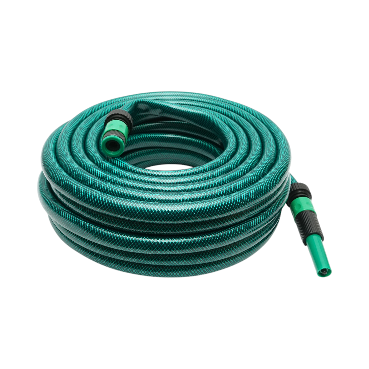 Set rola 20m furtun gradina PVC impletit 3/4 inch cu duza stropit reglabila, conectori si adaptor robinet 3/4 inch Breckner Germany