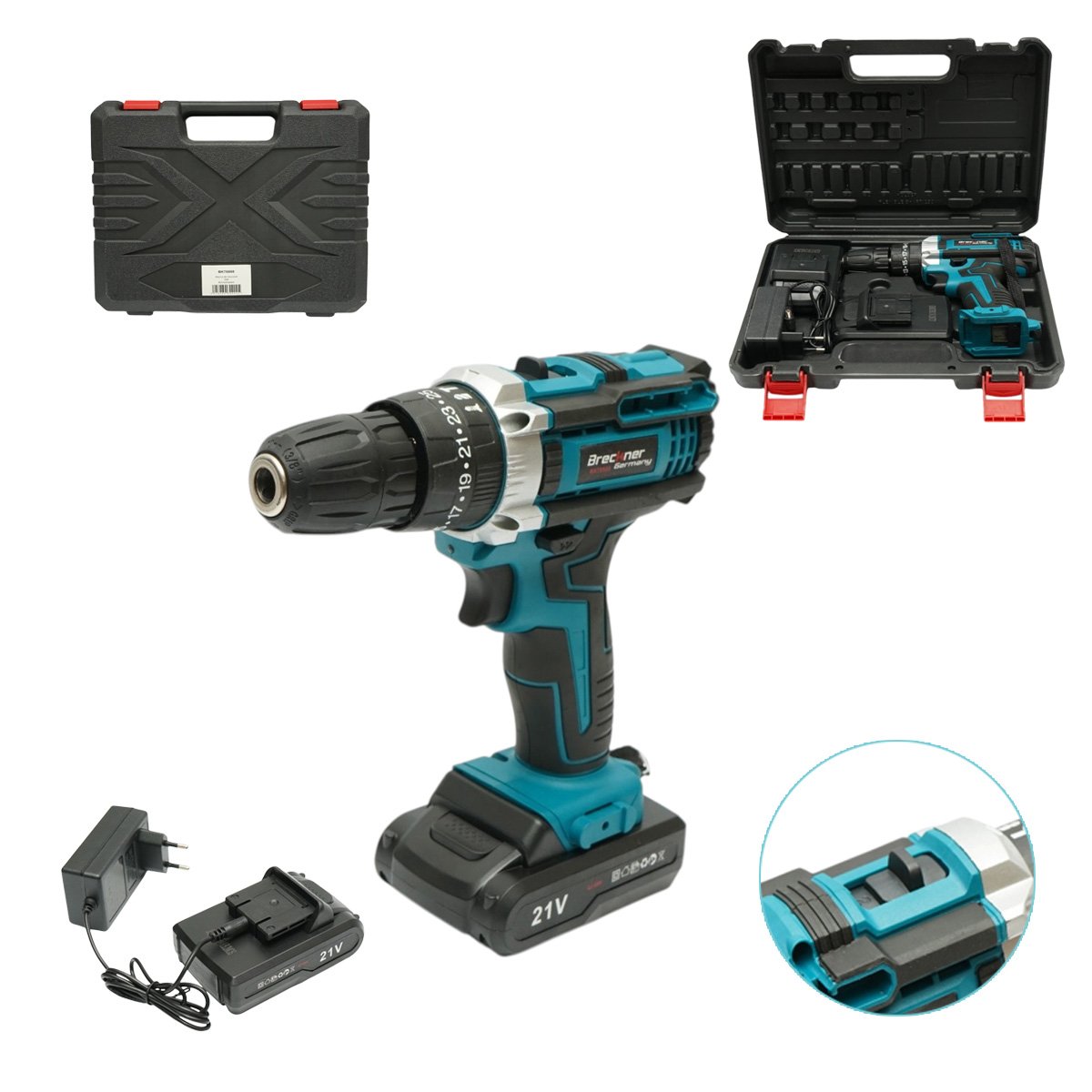 Masina de insurubat si gaurit cu percutie, 2 acumulatori 21V, 1.5Ah Li-ion, LED, cuplu 29Nm, mandrina 10mm, 0-350/1350rpm Breckner Germany