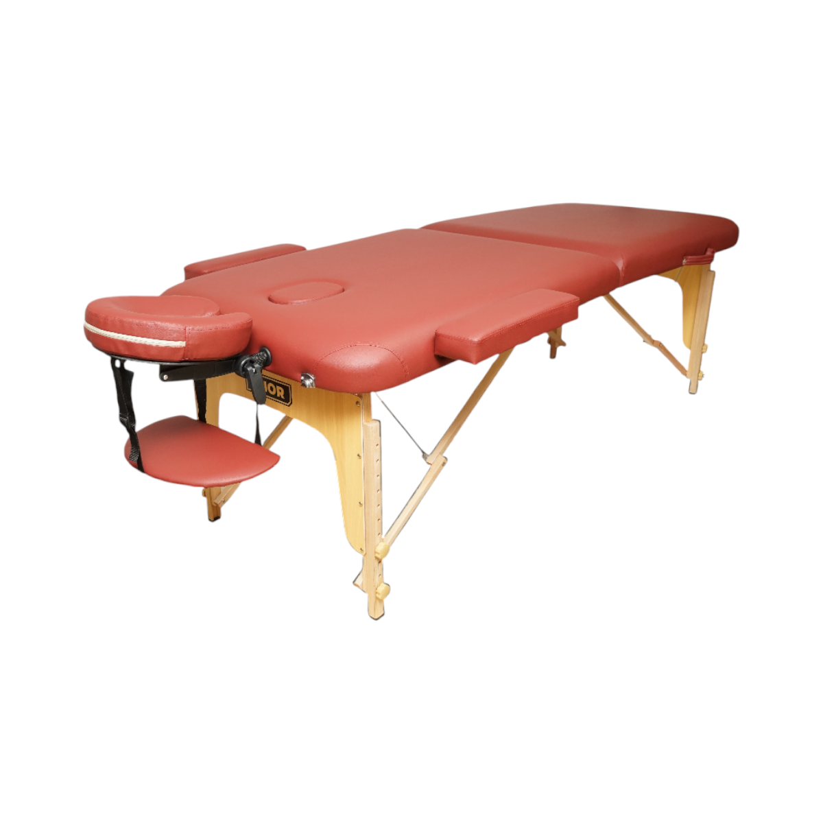 Masa de masaj pliabila portabila 2 zone, cadru lemn, spuma 5cm, inaltime 55-76cm, piele ecologica rosu burgundy 60x213cm THOR - imagine 2