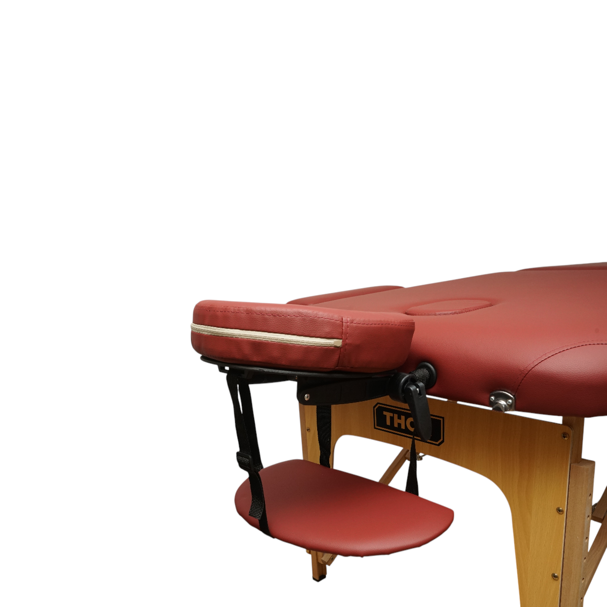 Masa de masaj pliabila portabila 2 zone, cadru lemn, spuma 5cm, inaltime 55-76cm, piele ecologica rosu burgundy 60x213cm THOR - imagine 8