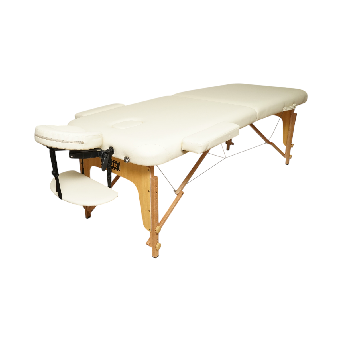 Masa de masaj pliabila portabila 2 zone, cadru lemn, spuma 5cm, inaltime 55-76cm, piele ecologica crem 60x213cm THOR - imagine 2