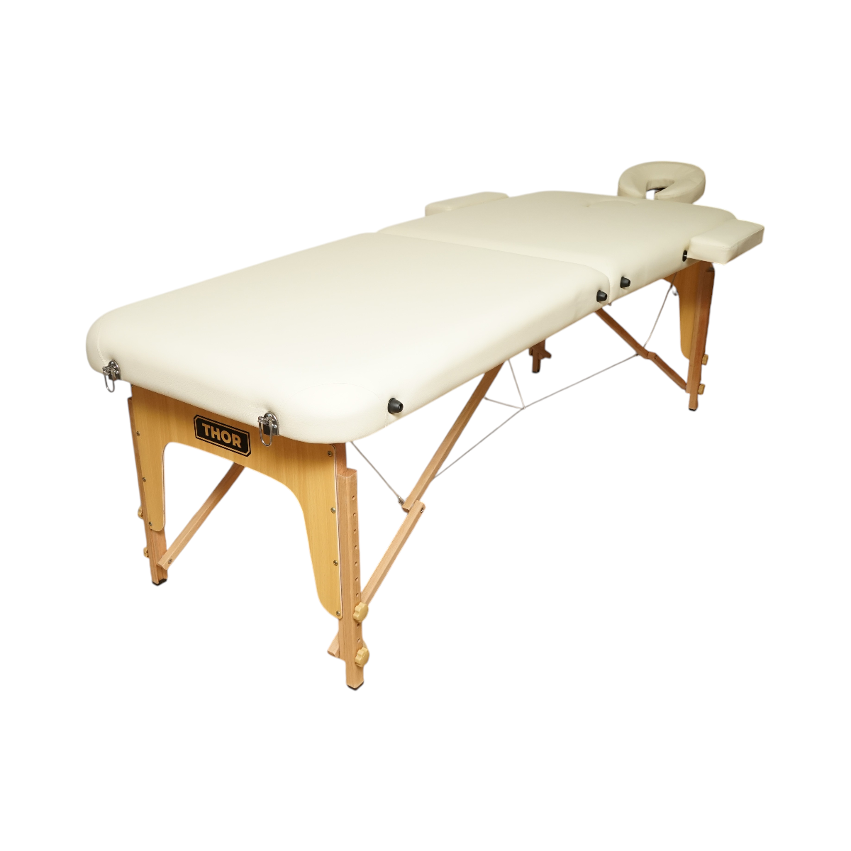 Masa de masaj pliabila portabila 2 zone, cadru lemn, spuma 5cm, inaltime 55-76cm, piele ecologica crem 60x213cm THOR - imagine 4