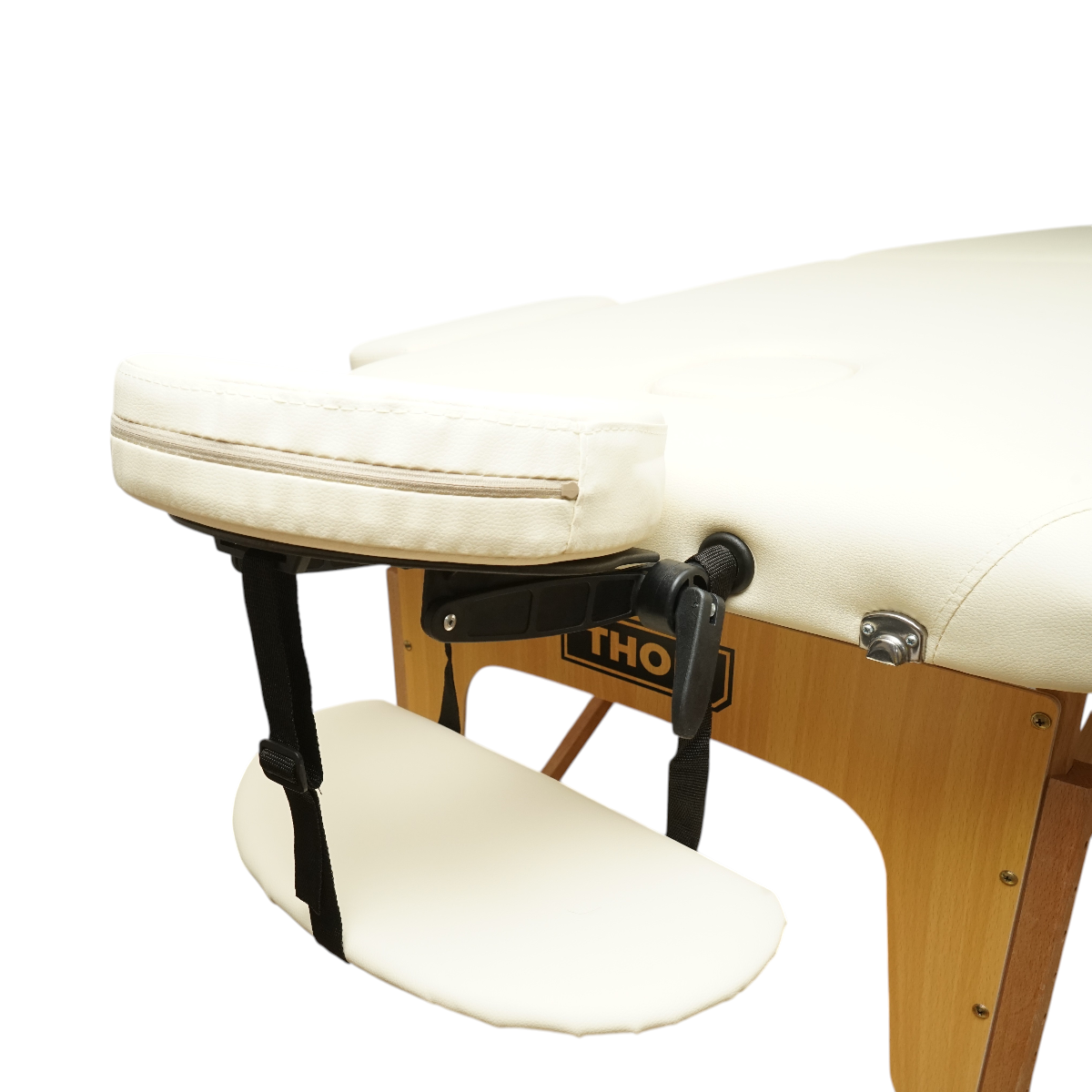 Masa de masaj pliabila portabila 2 zone, cadru lemn, spuma 5cm, inaltime 55-76cm, piele ecologica crem 60x213cm THOR - imagine 8