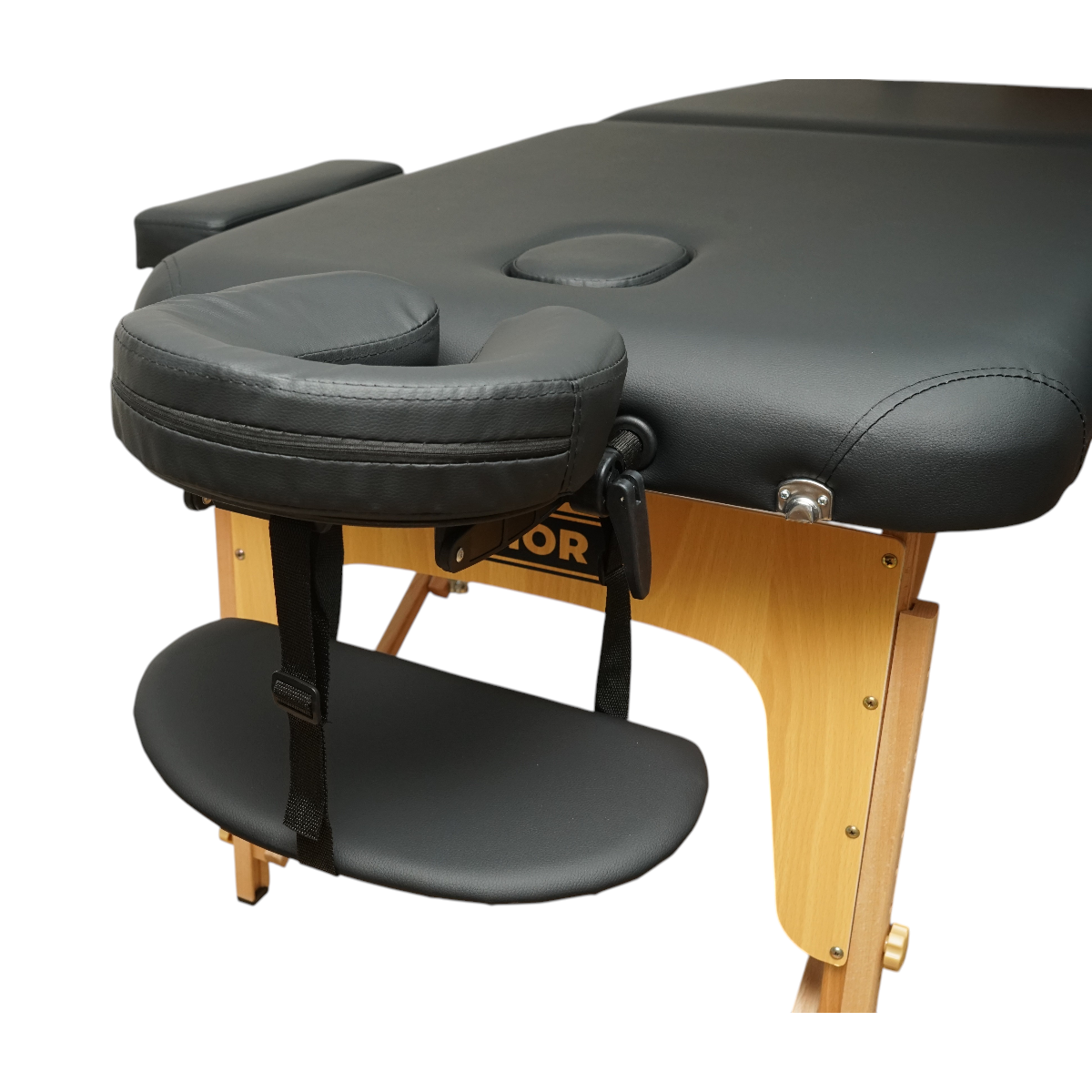 Masa de masaj pliabila portabila 2 zone, cadru lemn, spuma 5cm, inaltime 55-76cm, piele ecologica neagra 60x213cm THOR - imagine 8