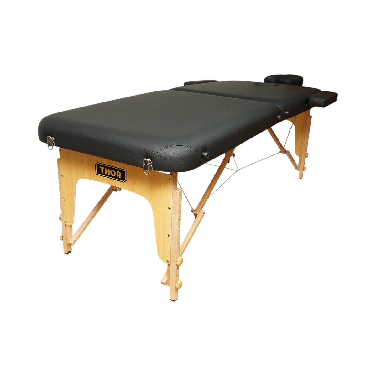 Masa de masaj pliabila portabila 2 zone, cadru lemn, spuma 5cm, inaltime 55-76cm, piele ecologica neagra 60x213cm THOR - imagine 4