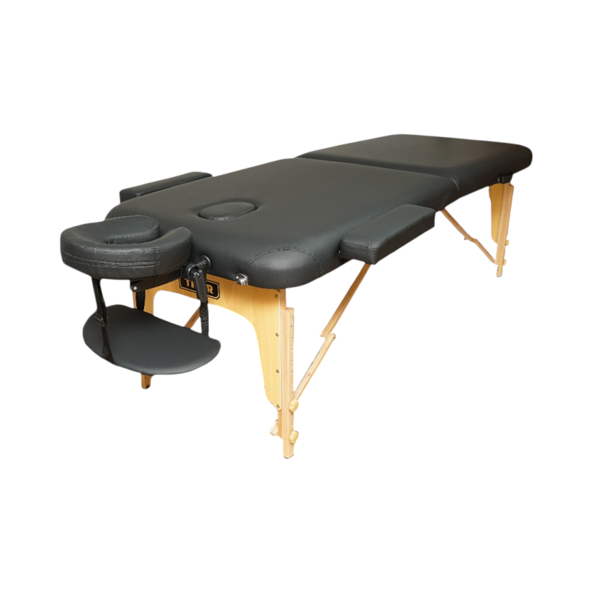 Masa de masaj pliabila portabila 2 zone, cadru lemn, spuma 5cm, inaltime 55-76cm, piele ecologica neagra 60x213cm THOR - imagine 2