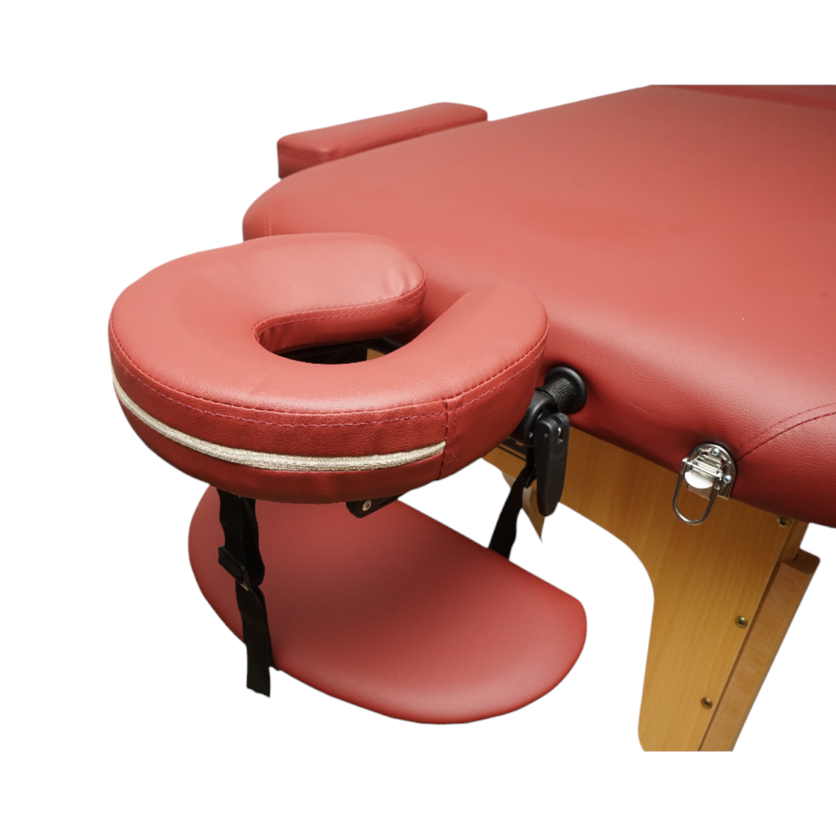 Masa de masaj pliabila portabila 3 zone, cadru lemn, spuma 5cm, inaltime 55-76cm, piele ecologica rosu burgundy 60x213cm THOR - imagine 7