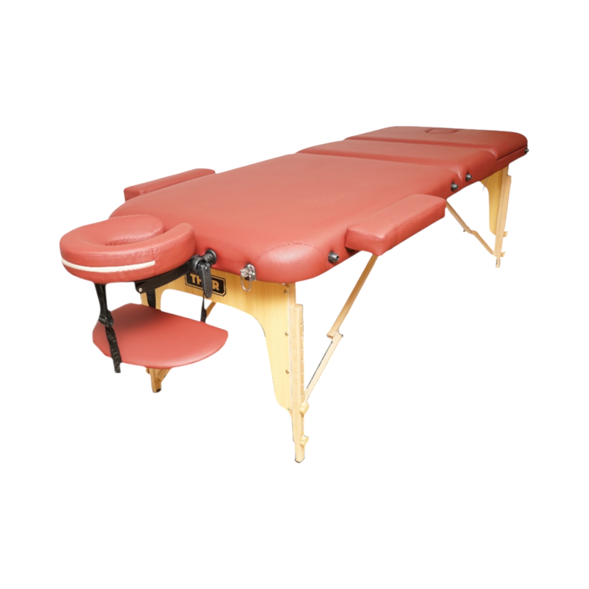 Masa de masaj pliabila portabila 3 zone, cadru lemn, spuma 5cm, inaltime 55-76cm, piele ecologica rosu burgundy 60x213cm THOR - imagine 2