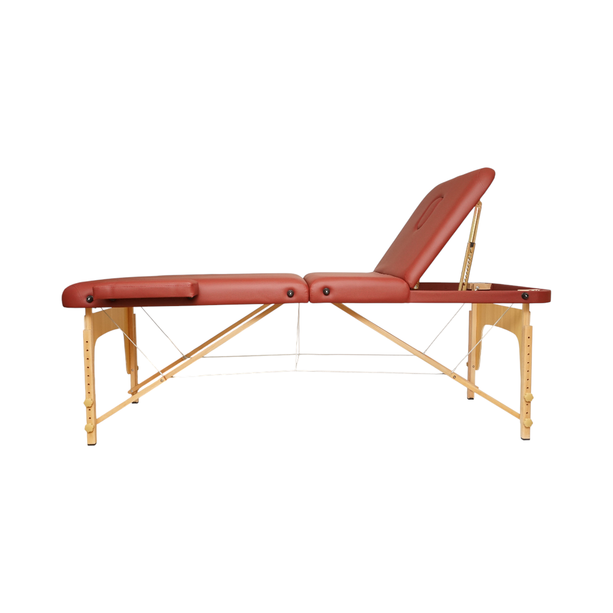 Masa de masaj pliabila portabila 3 zone, cadru lemn, spuma 5cm, inaltime 55-76cm, piele ecologica rosu burgundy 60x213cm THOR - imagine 3