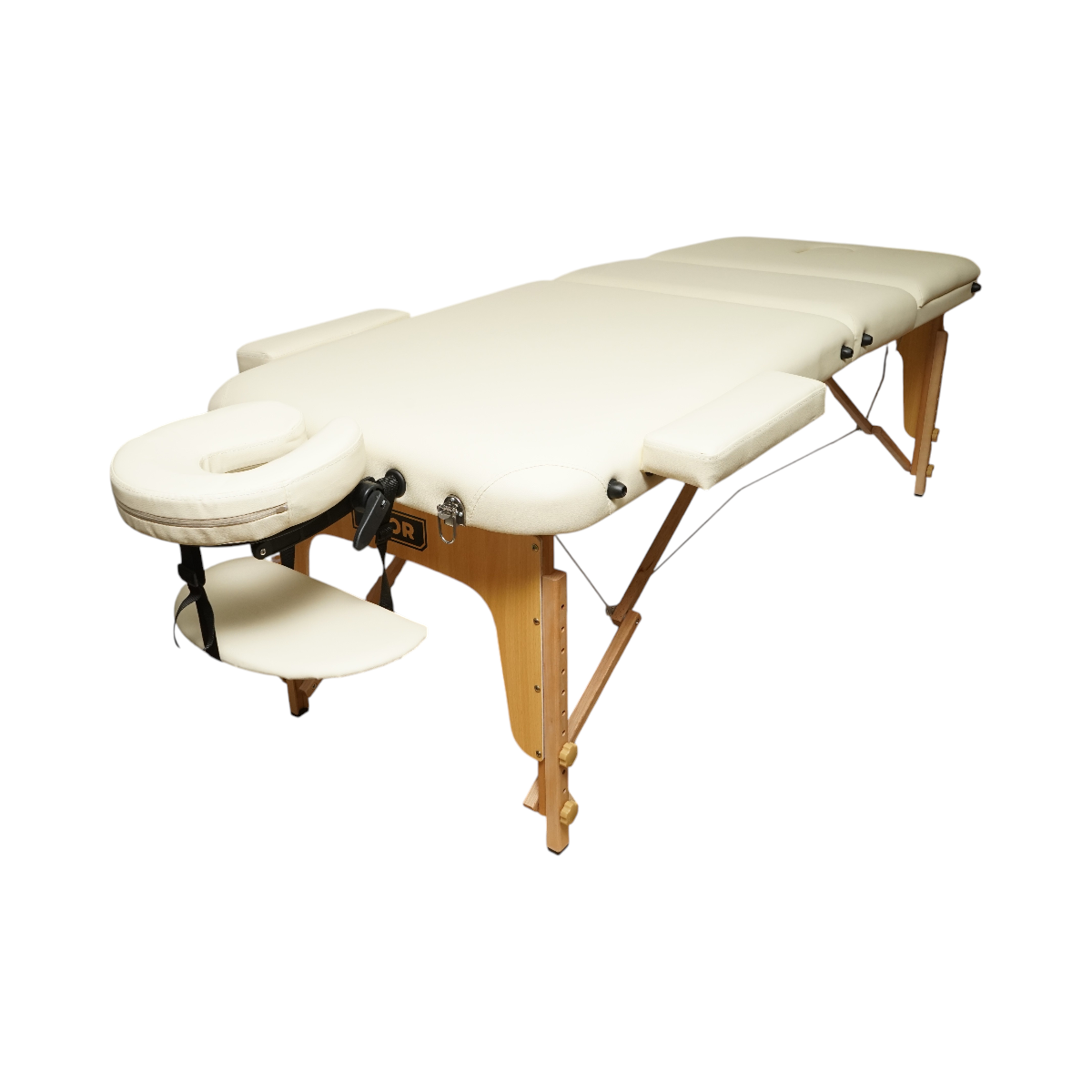 Masa de masaj pliabila portabila 3 zone, cadru lemn, spuma 5cm, inaltime 55-76cm, piele ecologica crem 60x213cm THOR - imagine 2