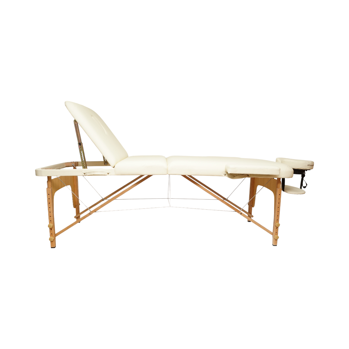 Masa de masaj pliabila portabila 3 zone, cadru lemn, spuma 5cm, inaltime 55-76cm, piele ecologica crem 60x213cm THOR - imagine 3