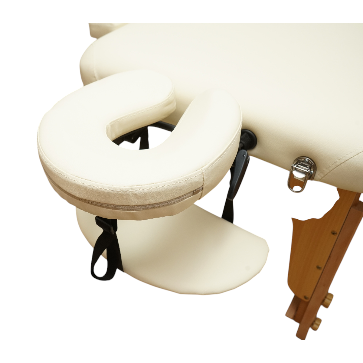 Masa de masaj pliabila portabila 3 zone, cadru lemn, spuma 5cm, inaltime 55-76cm, piele ecologica crem 60x213cm THOR - imagine 8