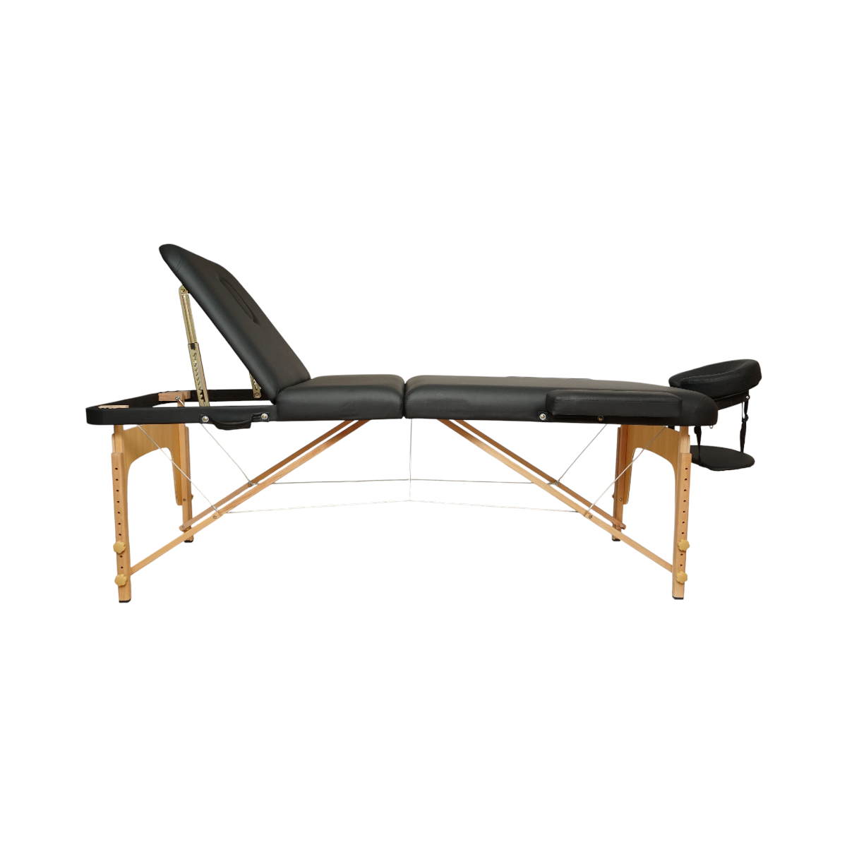 Masa de masaj pliabila portabila 3 zone, cadru lemn, spuma 5cm, inaltime 55-76cm, piele ecologica neagra 60x213cm THOR - imagine 3