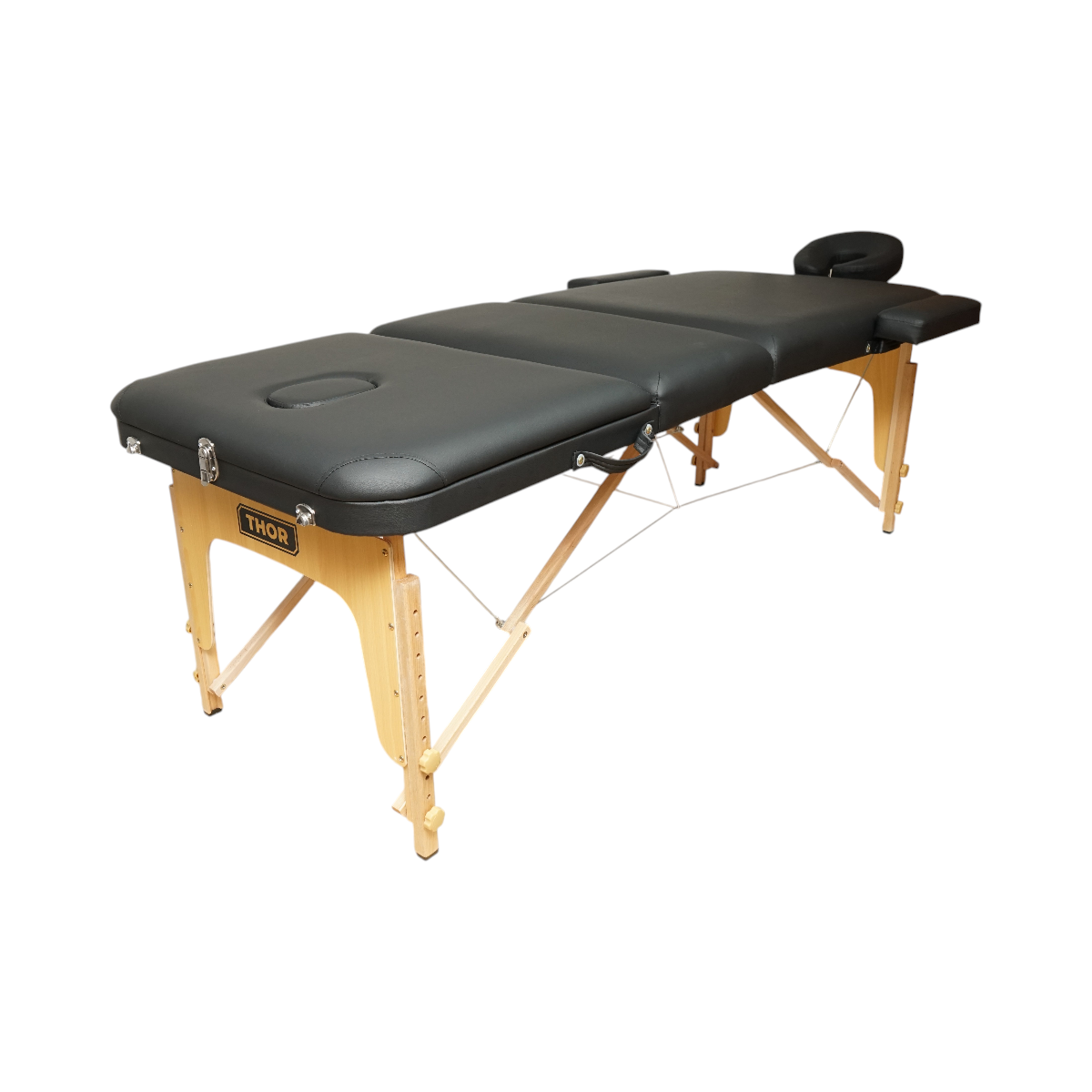Masa de masaj pliabila portabila 3 zone, cadru lemn, spuma 5cm, inaltime 55-76cm, piele ecologica neagra 60x213cm THOR - imagine 4
