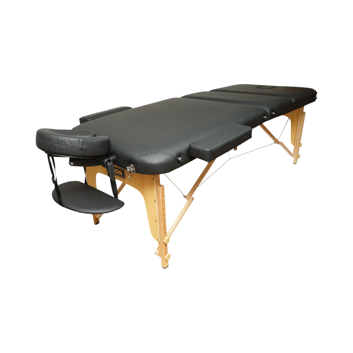 Masa de masaj pliabila portabila 3 zone, cadru lemn, spuma 5cm, inaltime 55-76cm, piele ecologica neagra 60x213cm THOR - imagine 2