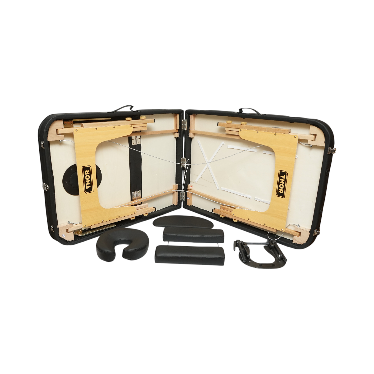 Masa de masaj pliabila portabila 3 zone, cadru lemn, spuma 5cm, inaltime 55-76cm, piele ecologica neagra 60x213cm THOR - imagine 6