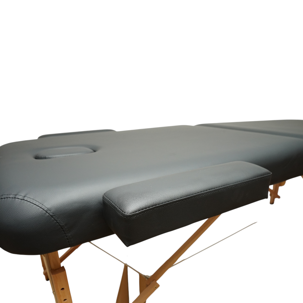 Masa de masaj pliabila portabila 2 zone, cadru lemn, spuma 6cm, inaltime 55-76cm, piele ecologica neagra 60x213cm THOR - imagine 9
