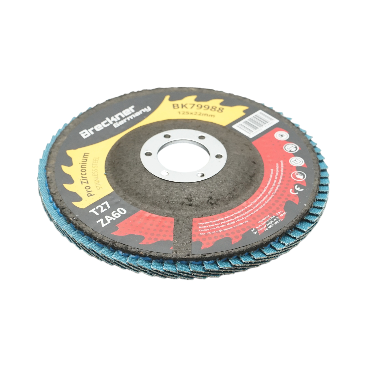 Disc lamelar abraziv cu zirconiu 125x22mm T27 ZA60 pentru slefuire, polizare metal si inox Breckner Germany - imagine 2