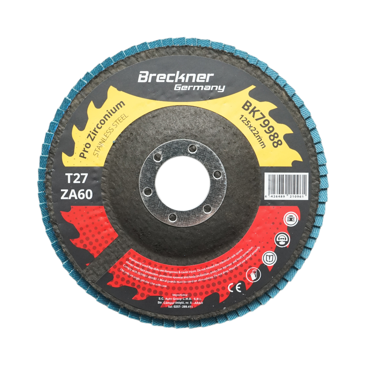 Disc lamelar abraziv cu zirconiu 125x22mm T27 ZA60 pentru slefuire, polizare metal si inox Breckner Germany