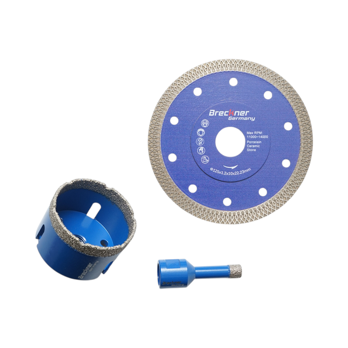 Set 7 carote diamantate 10-68mm, filet interior M14 + 2 discuri 115, 125mm pentru placi ceramice, marmura, granit Breckner Germany - imagine 7