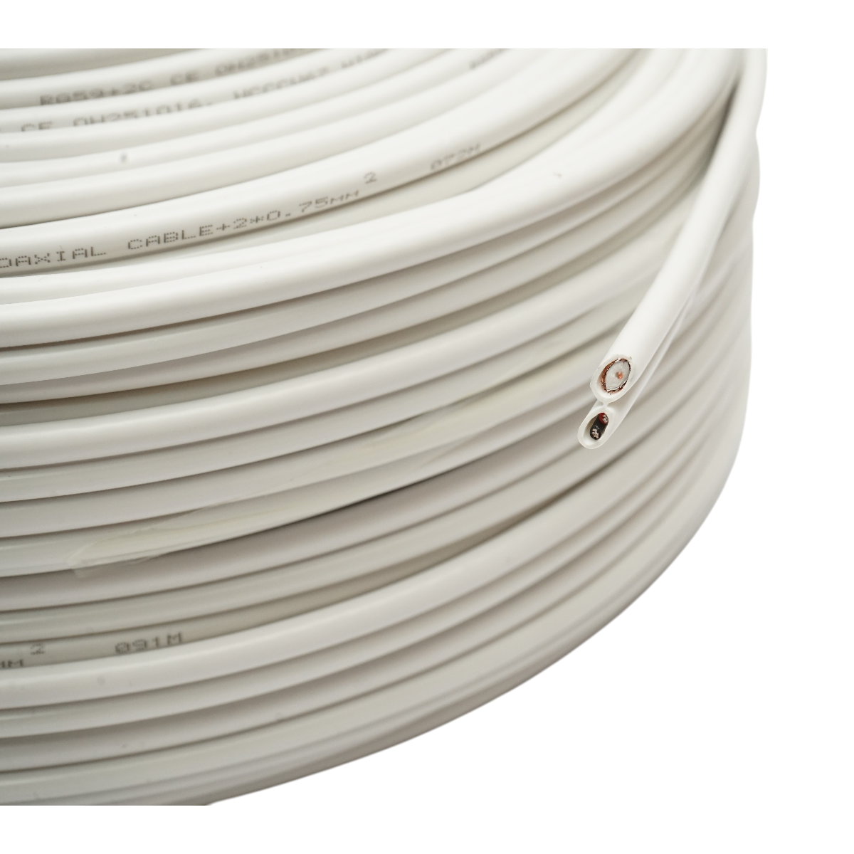 Cablu coaxial RG59 CCTV cupru siamez + alimentare 2x0.75mm CCA, 75 Ohm, PVC alb 100m/rola - imagine 3