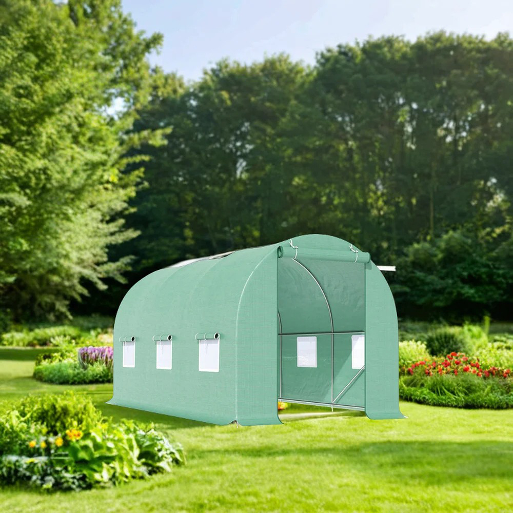 Solar de gradina 300x200x200cm, folie verde PE cu plasa 140g/mp UV, 1 usa, 6 ferestre, teava otel galvanizat 19mm THOR - imagine 5