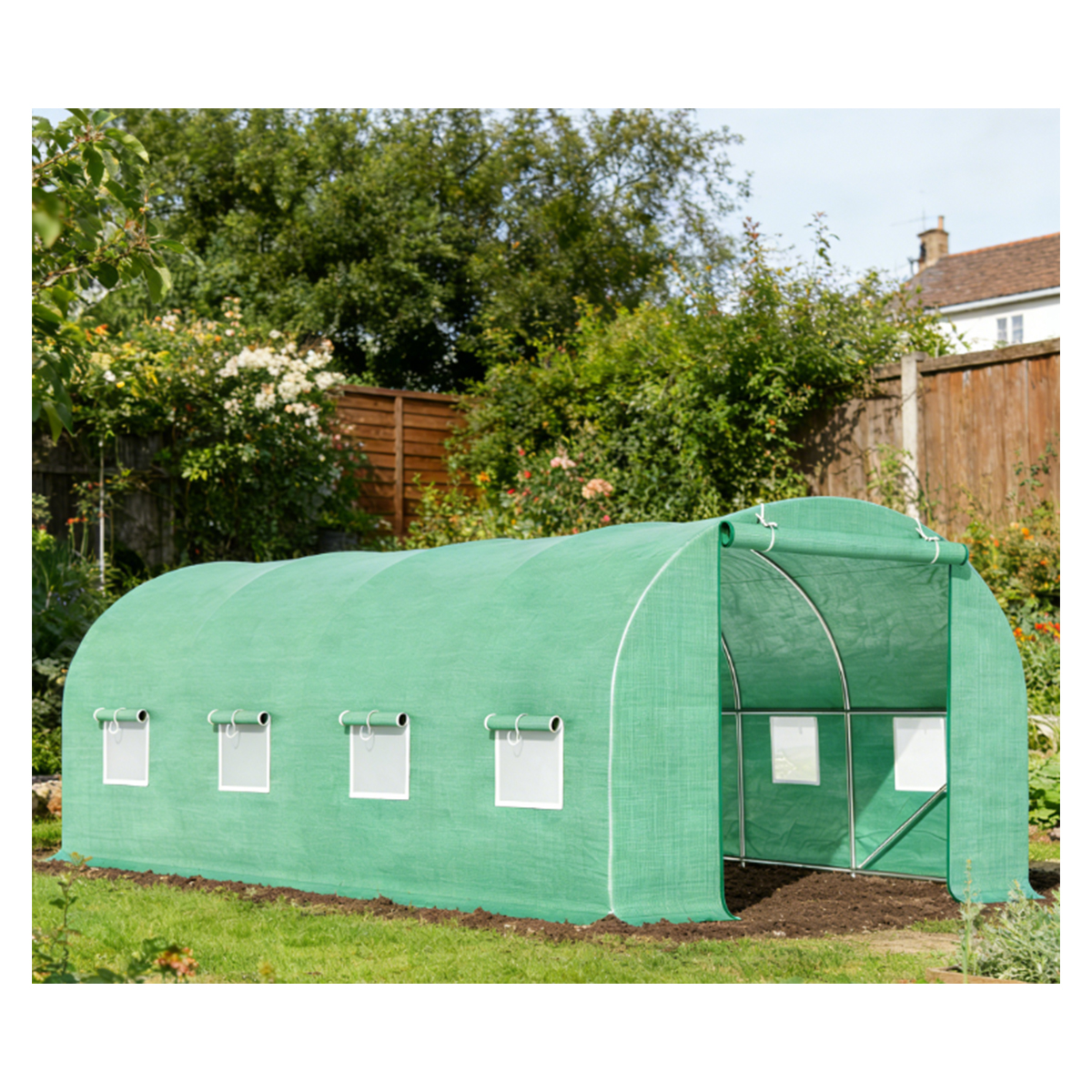 Solar de gradina 400x300x200cm, folie verde PE cu plasa 140g/mp UV, 1 usa, 8 ferestre, teava otel galvanizat 19mm THOR - imagine 4