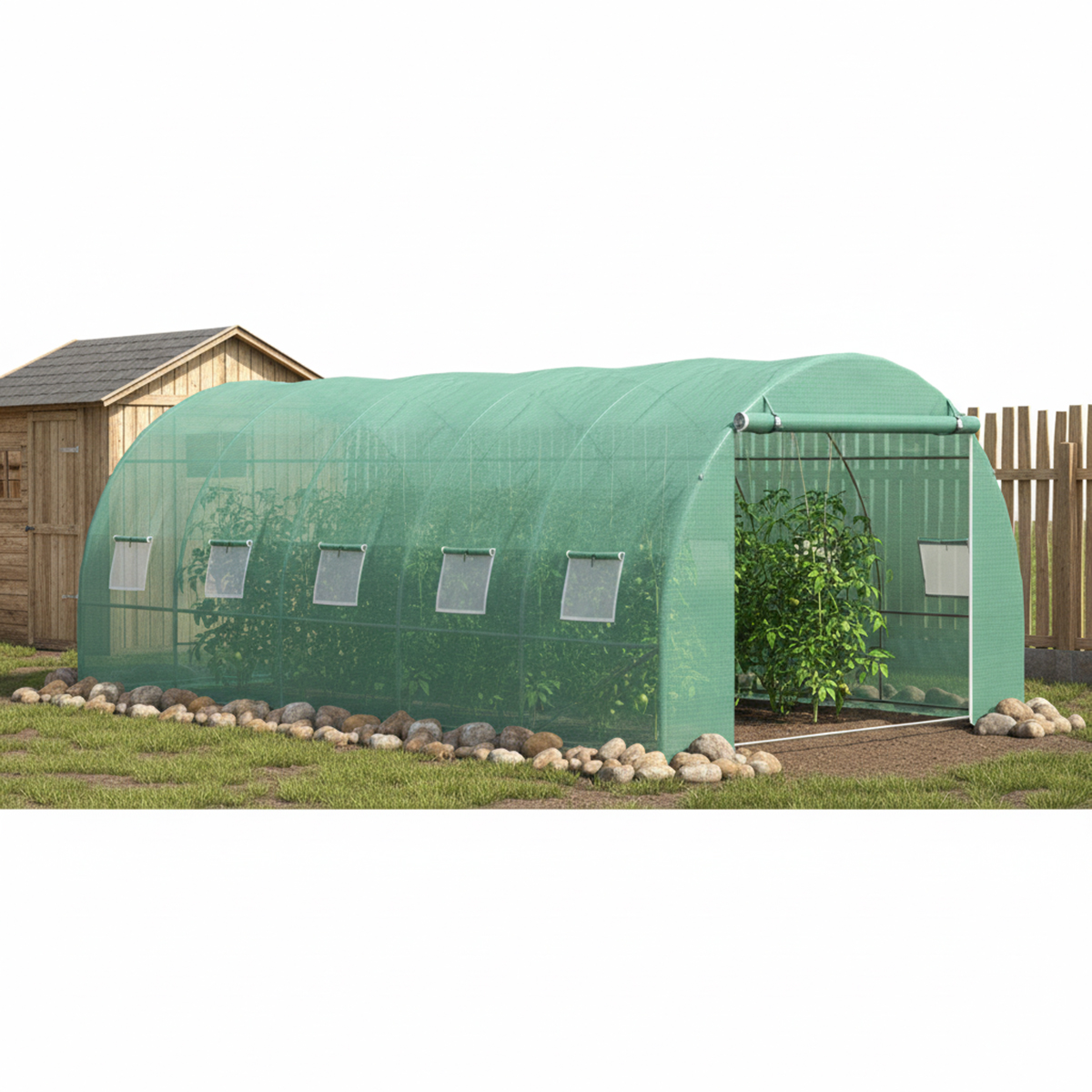 Solar de gradina 500x300x200cm, folie verde PE cu plasa 140g/mp UV, 1 usa, 10 ferestre, teava otel galvanizat 19mm THOR - imagine 2