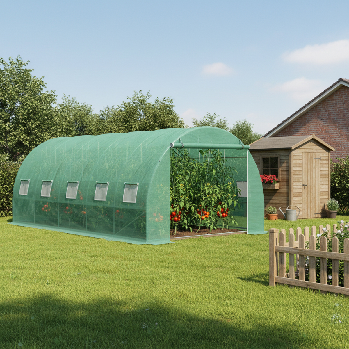 Solar de gradina 500x300x200cm, folie verde PE cu plasa 140g/mp UV, 1 usa, 10 ferestre, teava otel galvanizat 19mm THOR