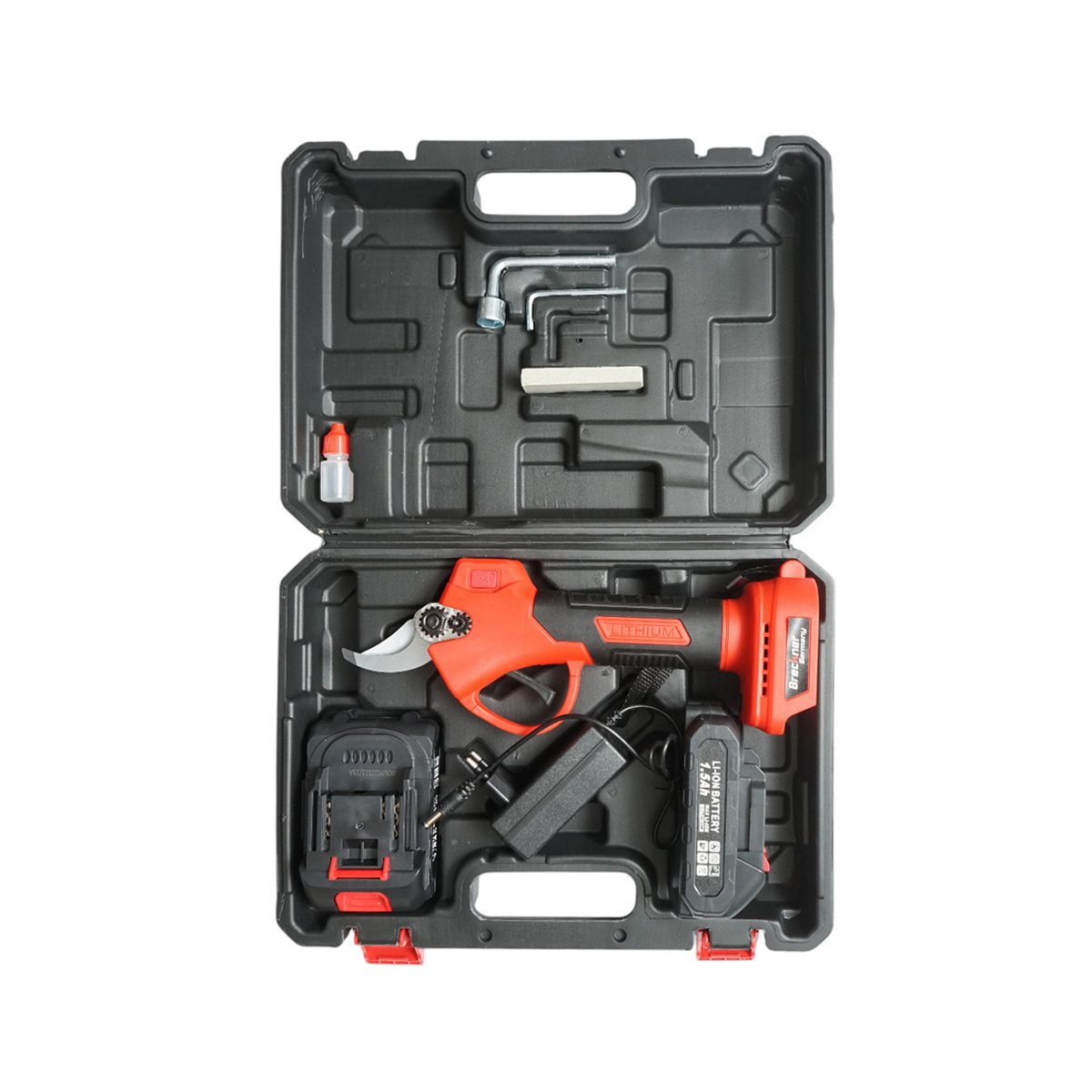 Foarfeca electrica de gradina cu 2 acumulatori 36V, 1.5Ah Li-Ion, 100W, diametru taiere 0-25mm, buton siguranta Breckner Germany - imagine 3