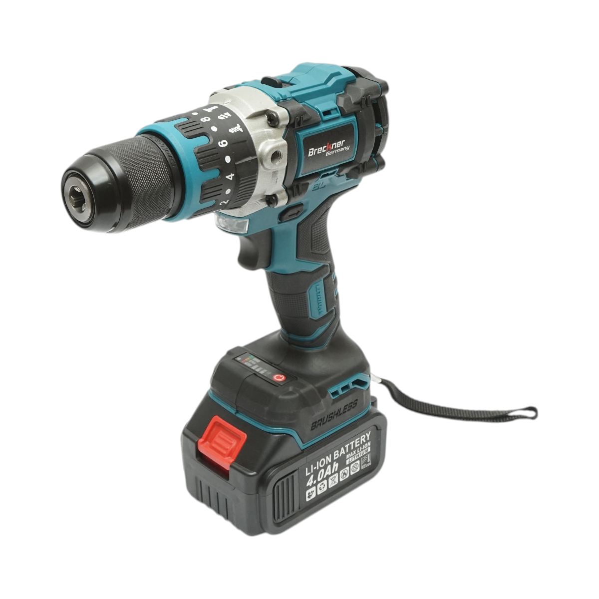 Masina de gaurit si insurubat cu percutie, 2 acumulatori 21V, 4Ah Li-ion, LED, brushless, 65Nm, mandrina 13mm, 0-400/1400rpm Breckner Germany - imagine 6
