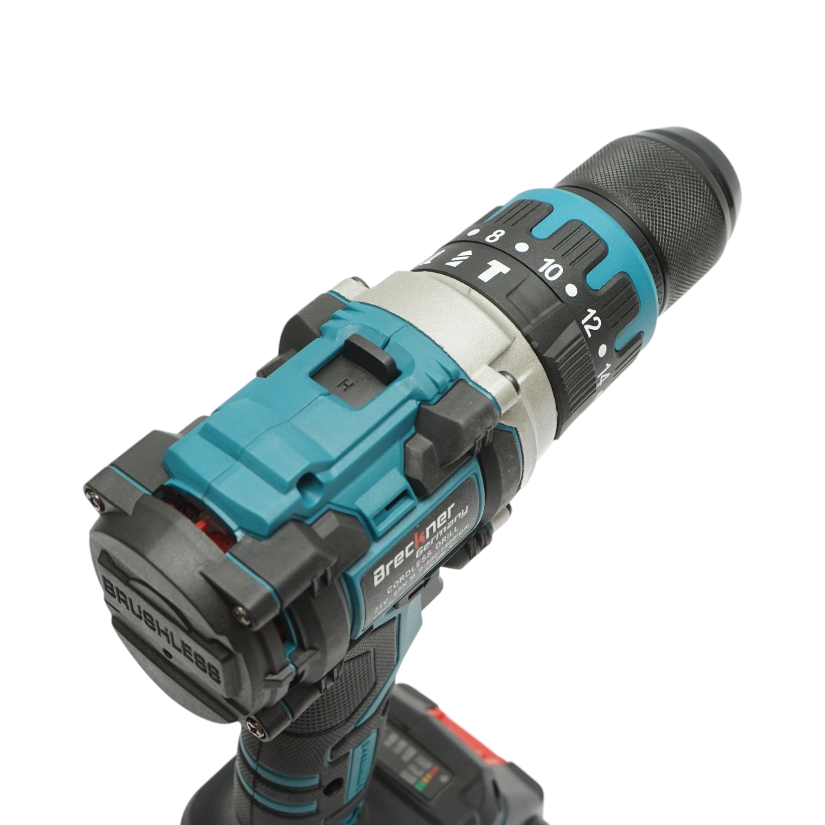 Masina de gaurit si insurubat cu percutie, 2 acumulatori 21V, 4Ah Li-ion, LED, brushless, 65Nm, mandrina 13mm, 0-400/1400rpm Breckner Germany - imagine 11