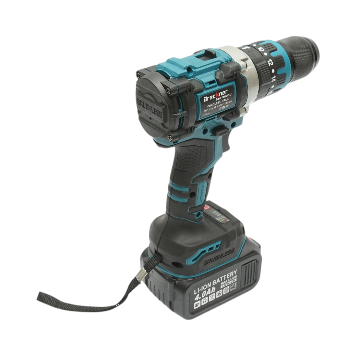 Masina de gaurit si insurubat cu percutie, 2 acumulatori 21V, 4Ah Li-ion, LED, brushless, 65Nm, mandrina 13mm, 0-400/1400rpm Breckner Germany - imagine 9
